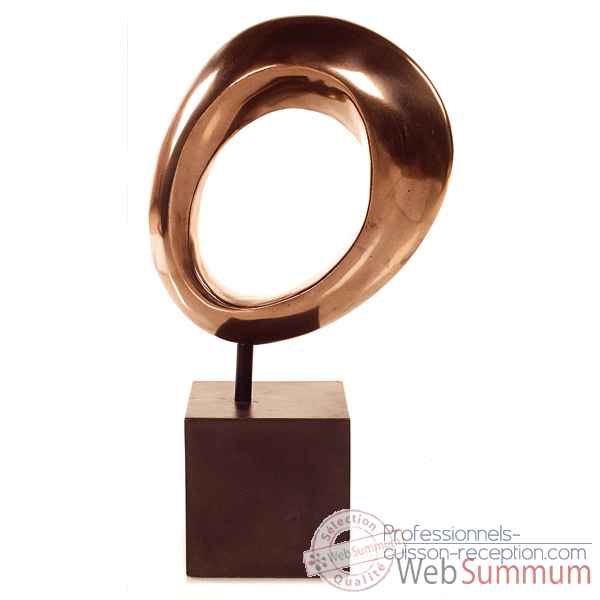 Sculpture-Modele Hoop Table Sculpture w. Box Pedestal, surface bronze nouveau et fer-bs1711nb/iro