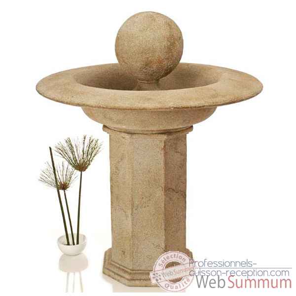 Fontaine-Modèle Carva Ball Fountain on Octagonal Pedestal, surface grès-bs4066sa