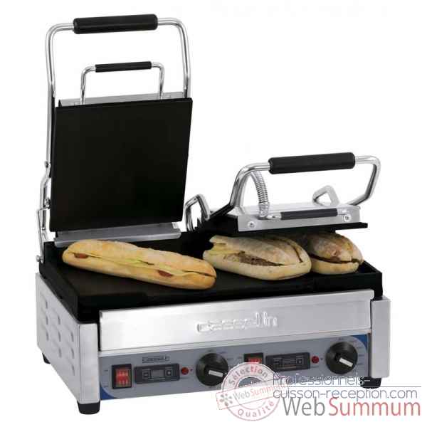 Grill panini double premium lisse - lisse avec minuteur meuble de preparation - casselin -CGP2LLPT