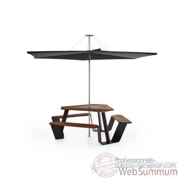 Table picnic anker cadre galvanise & pieds laques brun noir iroko Extremis -ANBI