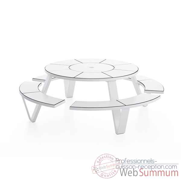 Table picnic pantagruel cadre & pieds laqué blanc + plateau de table et bancs en hpl blanc Extremis -PAWHPLW