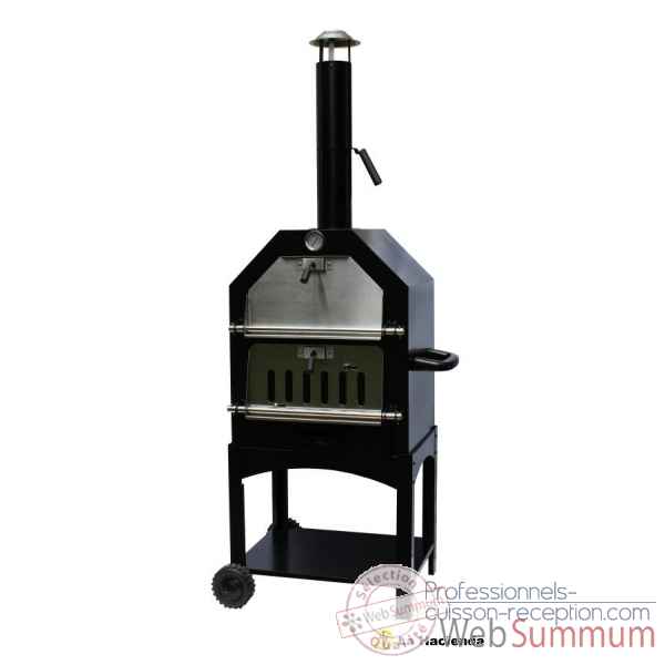Four a pizza mobile et barbecue en acier coloris noir et acier inoxydable La Hacienda -56107